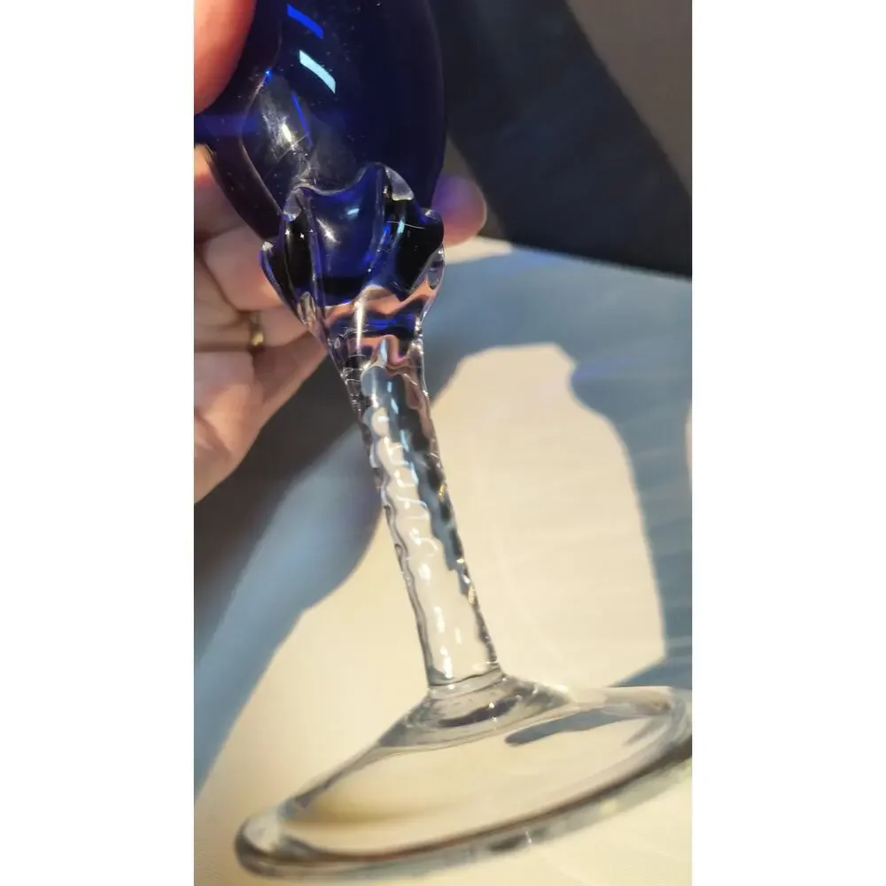1027.  Vintage Cobalt Blue Bohemian Stemware 24K Gold Band